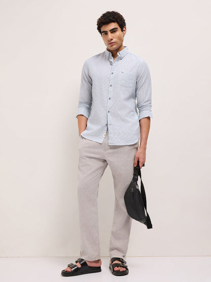 Men Cotton Linen Striped Slim Fit Casual Shirt TBH-ABAN-BL