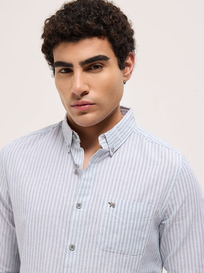 Men Cotton Linen Striped Slim Fit Casual Shirt TBH-ABAN-BL