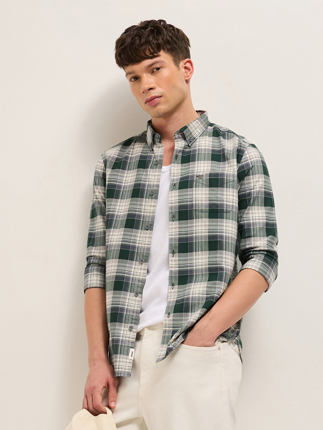 Men Slim Fit Cotton Checked Casual Shirt TBH-AREND-GR