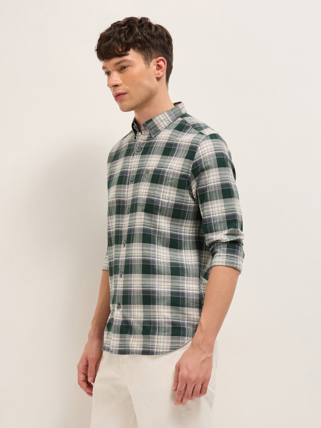 Men Slim Fit Cotton Checked Casual Shirt TBH-AREND-GR