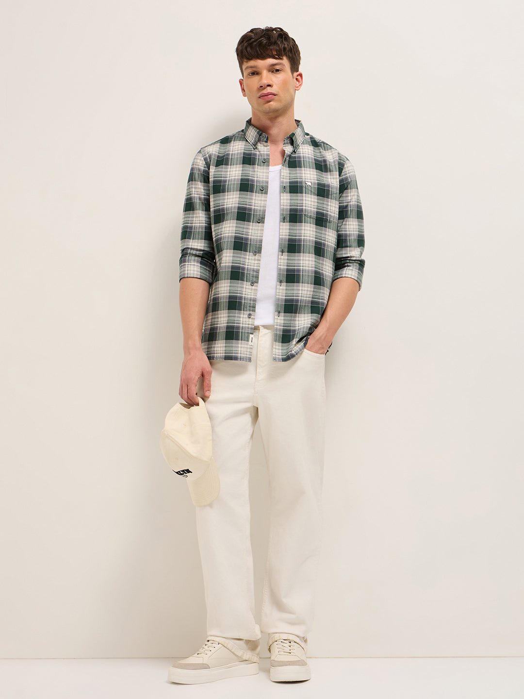 Men Slim Fit Cotton Checked Casual Shirt TBH-AREND-GR