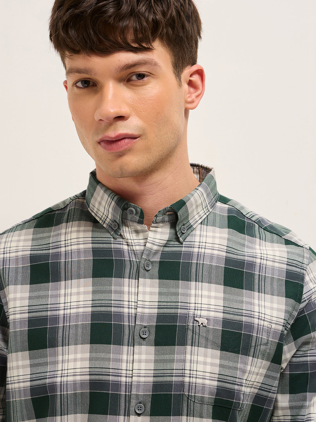 Men Slim Fit Cotton Checked Casual Shirt TBH-AREND-GR