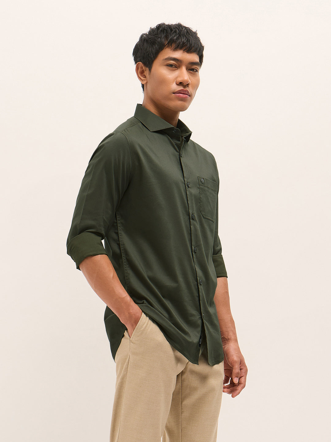 Men's Tailored Fit Solid Polyester Blend Formal Shirt TBH-BATES-GR