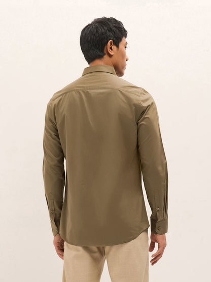 Men's Tailored Fit Solid Polyester Blend Formal Shirt TBH-BETUS-BR