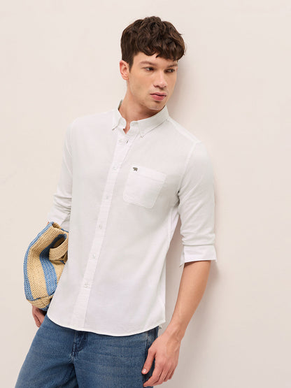 Men Solid Cotton Linen Slim Fit Casual Shirt TBH-BRILO-WH