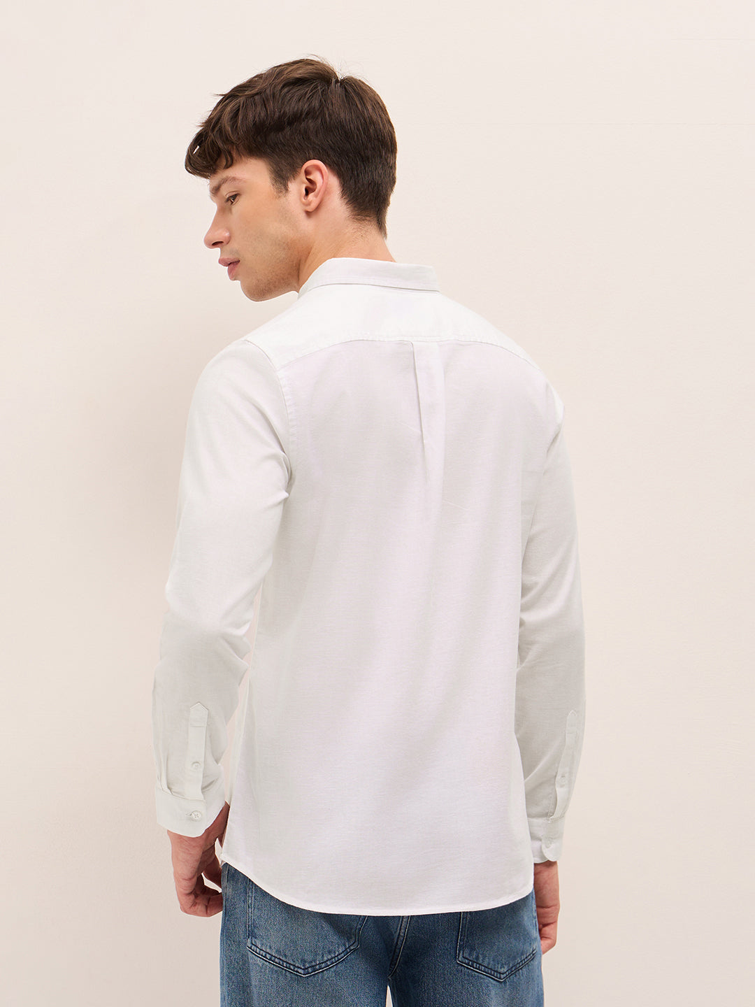 Men Solid Cotton Linen Slim Fit Casual Shirt TBH-BRILO-WH