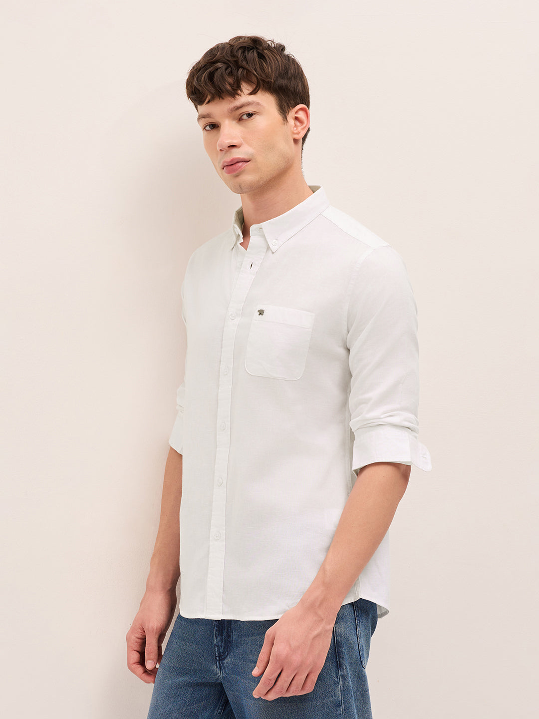 Men Solid Cotton Linen Slim Fit Casual Shirt TBH-BRILO-WH