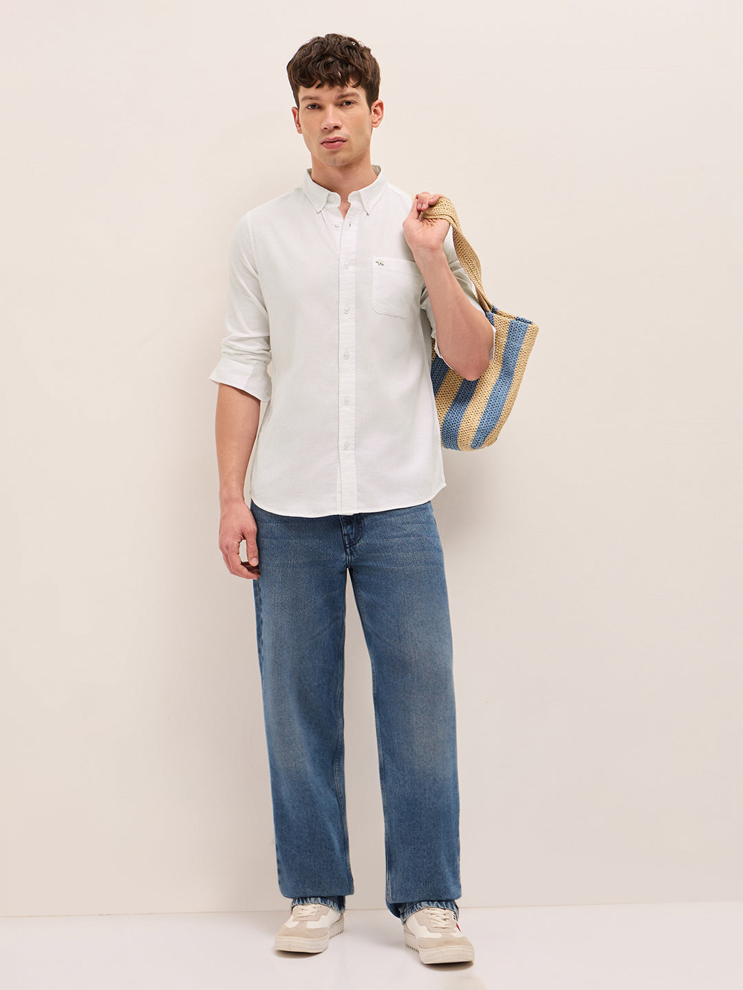 Men Solid Cotton Linen Slim Fit Casual Shirt TBH-BRILO-WH