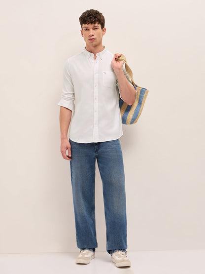 Men Solid Cotton Linen Slim Fit Casual Shirt TBH-BRILO-WH