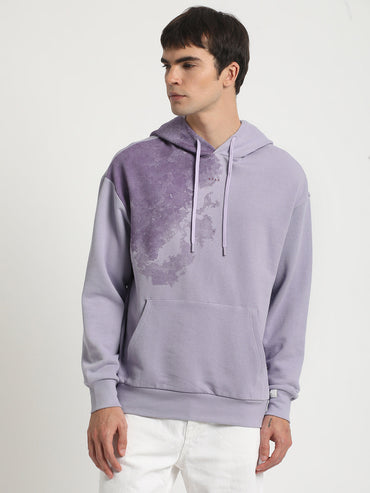 Men Purple Printed Regular Fit Hoodies TBH-COCOON-PL