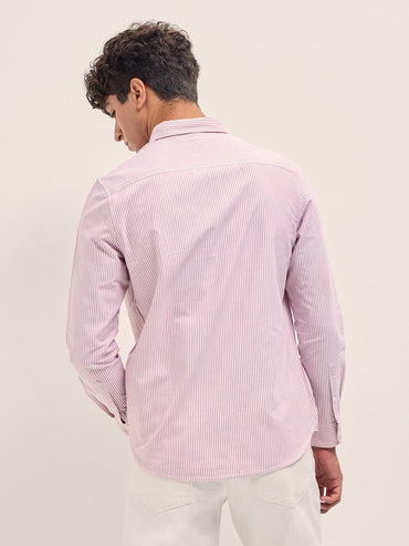 Men Slim Fit Cotton Striped Casual Shirt TBH-CRIM-RD