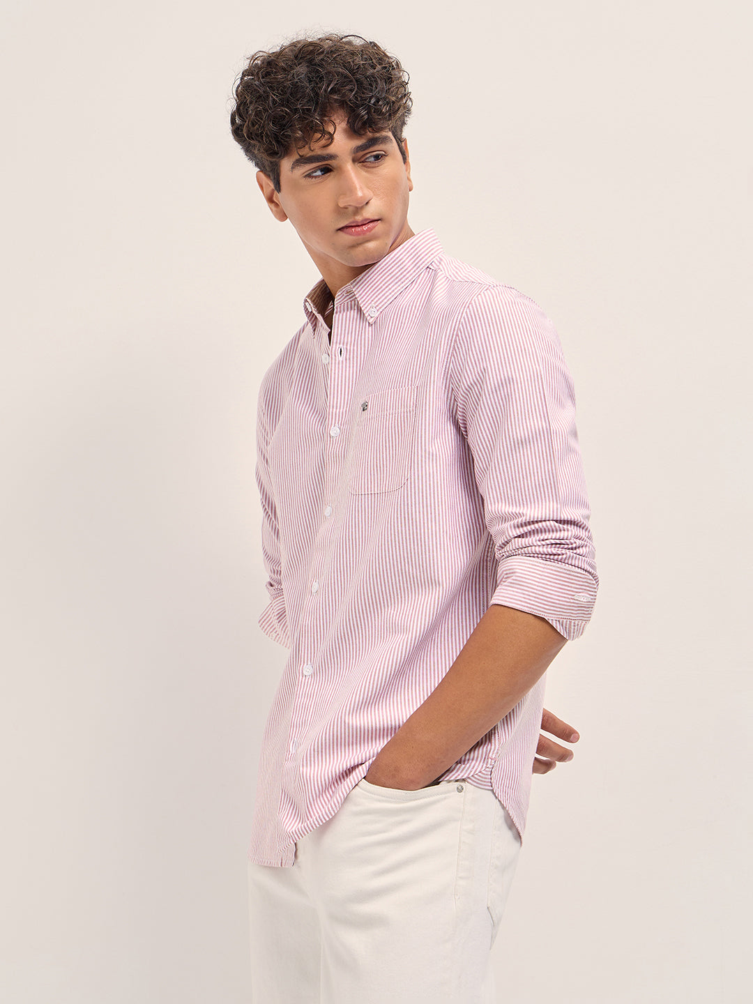 Men Slim Fit Cotton Striped Casual Shirt TBH-CRIM-RD