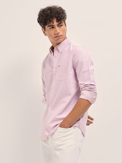 Men Slim Fit Cotton Striped Casual Shirt TBH-CRIM-RD