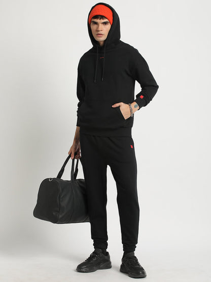 Men Black Solid Regular Fit Hoodies TBH-DARK-BK