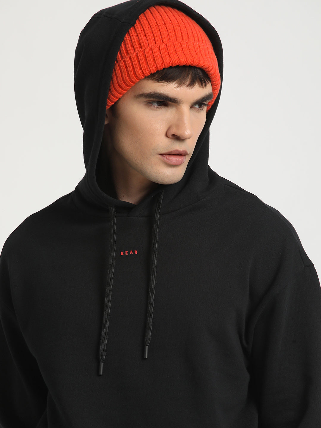 Men Black Solid Regular Fit Hoodies TBH-DARK-BK
