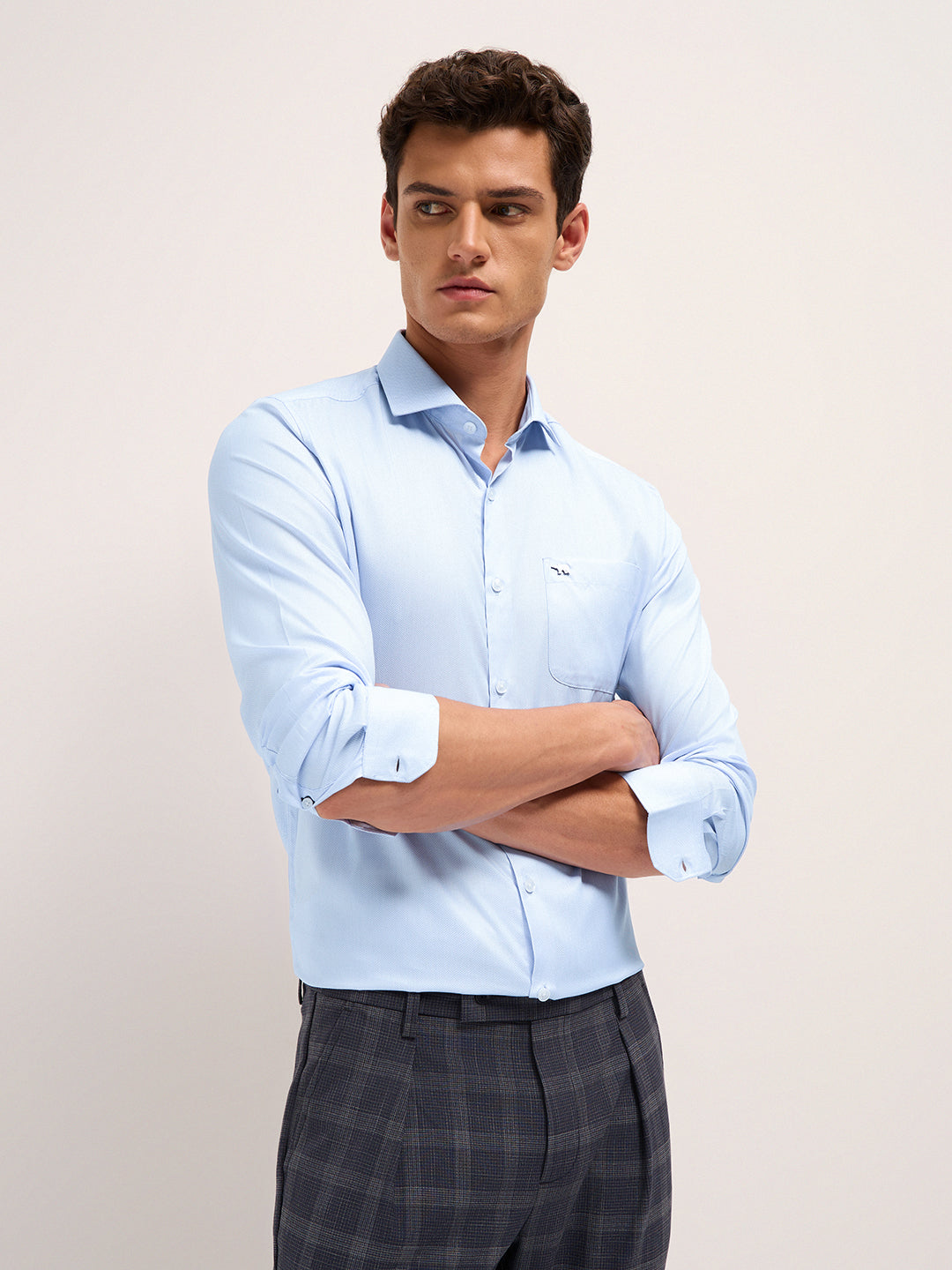 Men Herringbone Woven Design Tailored Fit Formal Shirt TBH-DREXO-BL