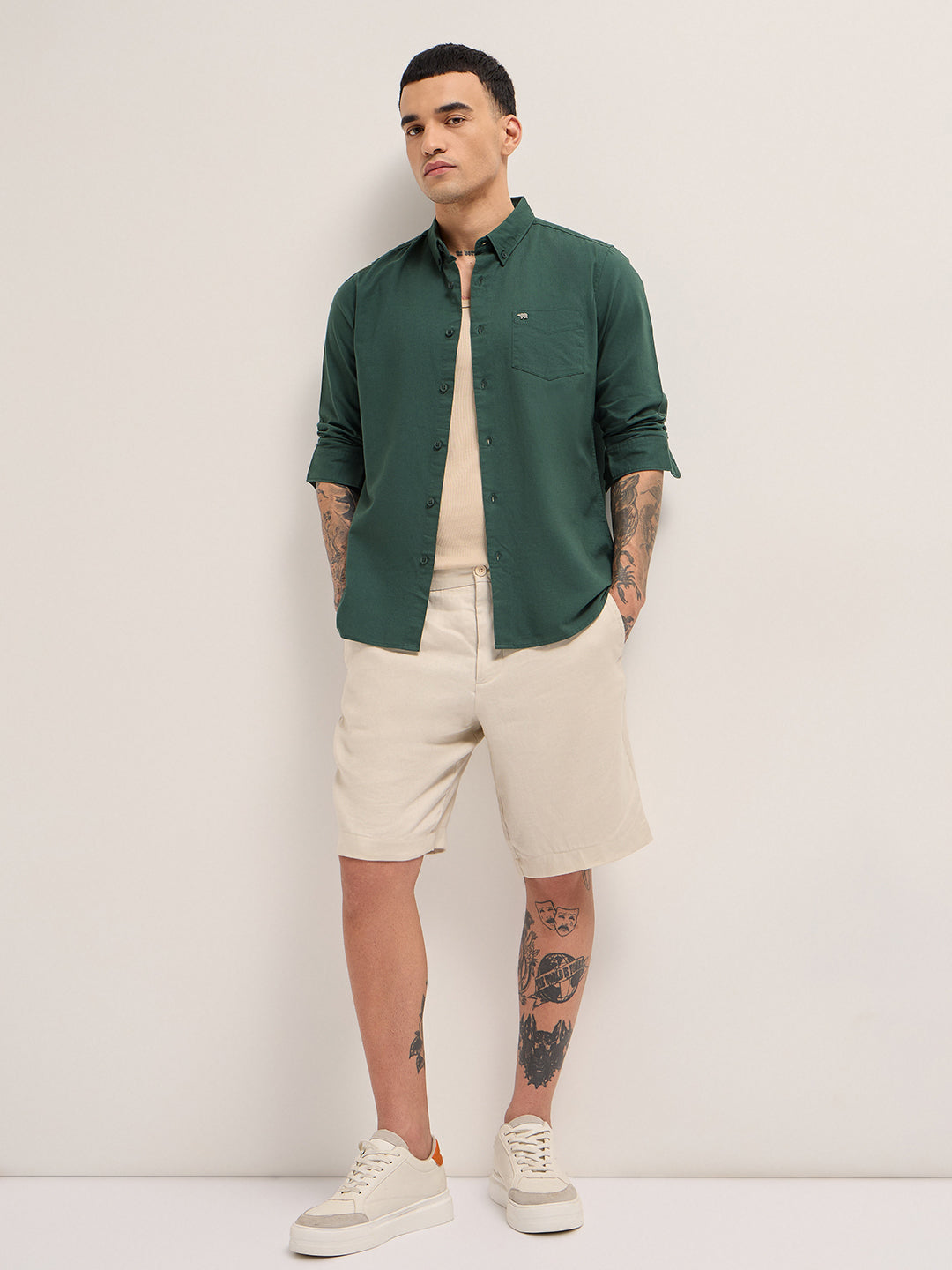 Men Slim Fit Cotton Solid Casual Shirt TBH-EKON-GR