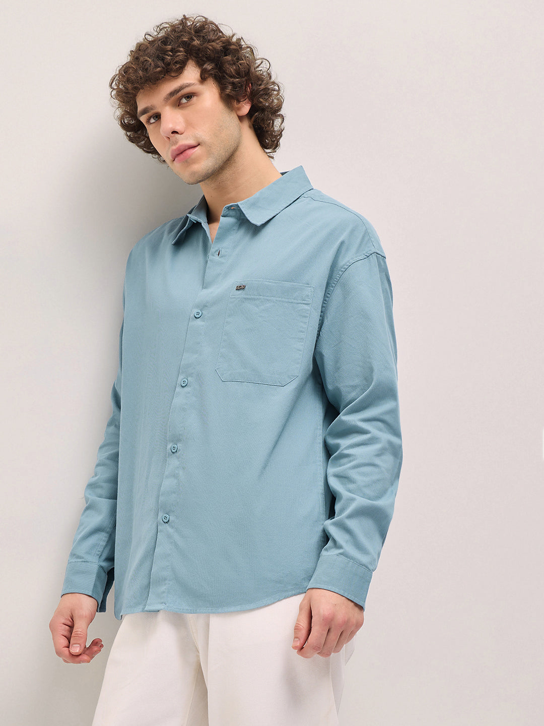 Men's Solid Relaxed Fit Overshirt TBH-ELPIS-BL