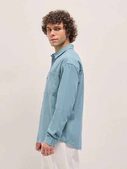 Men's Solid Relaxed Fit Overshirt TBH-ELPIS-BL