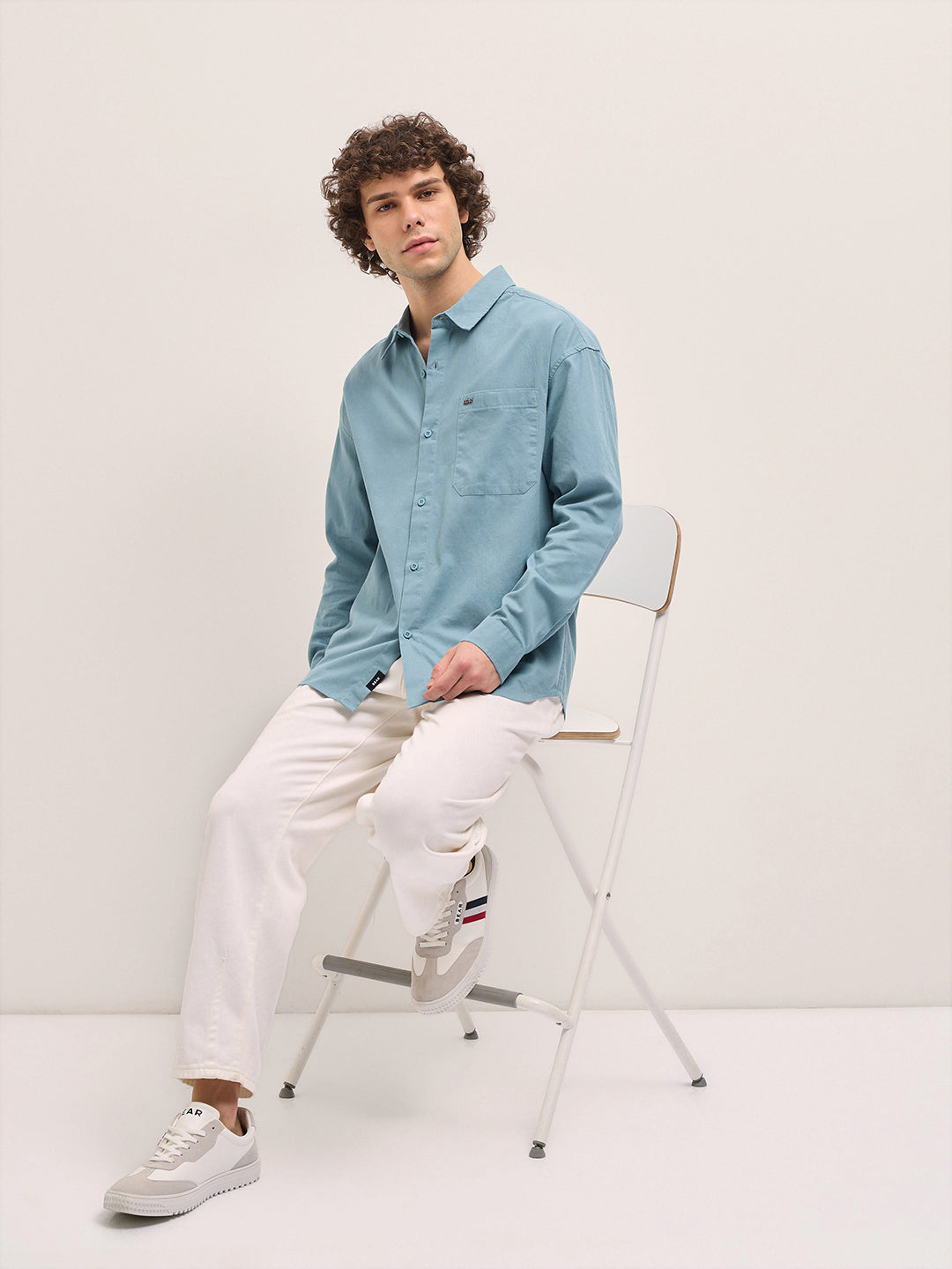 Men's Solid Relaxed Fit Overshirt TBH-ELPIS-BL