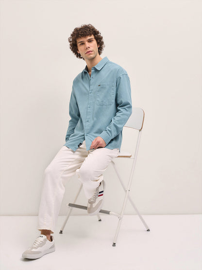Men's Solid Relaxed Fit Overshirt TBH-ELPIS-BL