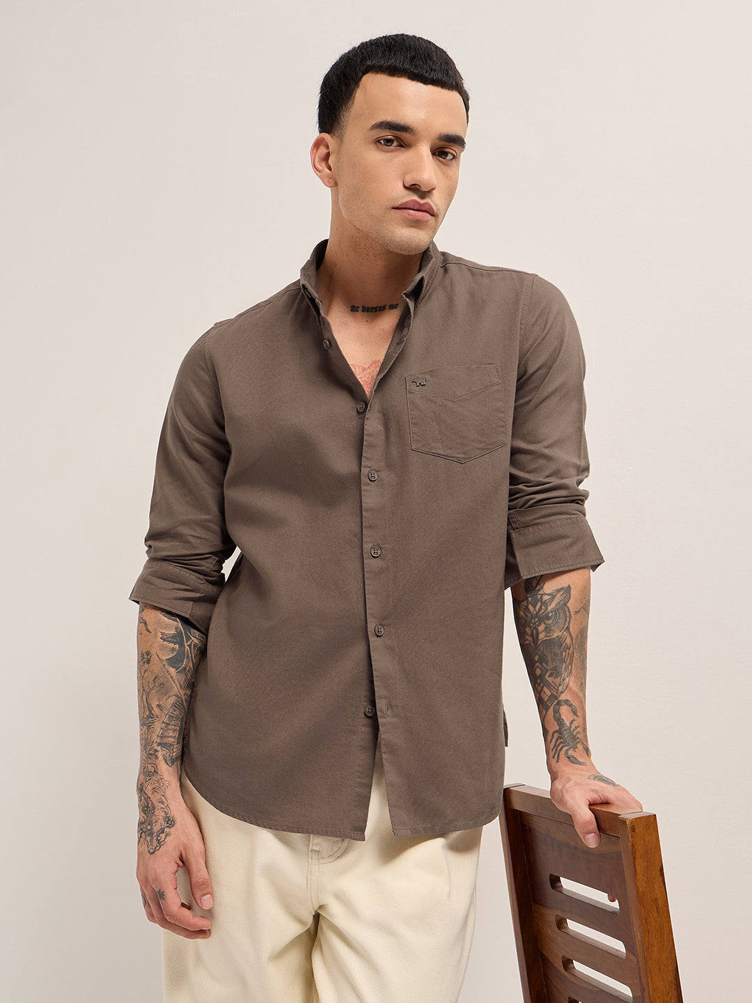 Men Slim Fit Cotton Solid Casual Shirt TBH-FARAI-BR