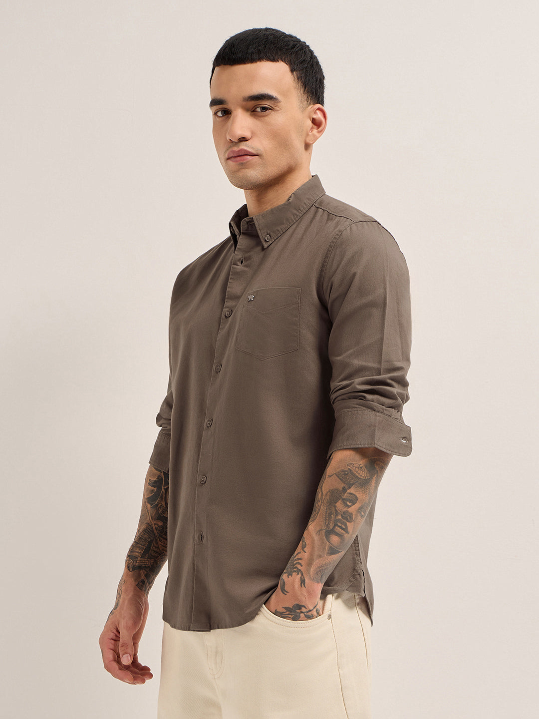 Men Slim Fit Cotton Solid Casual Shirt TBH-FARAI-BR