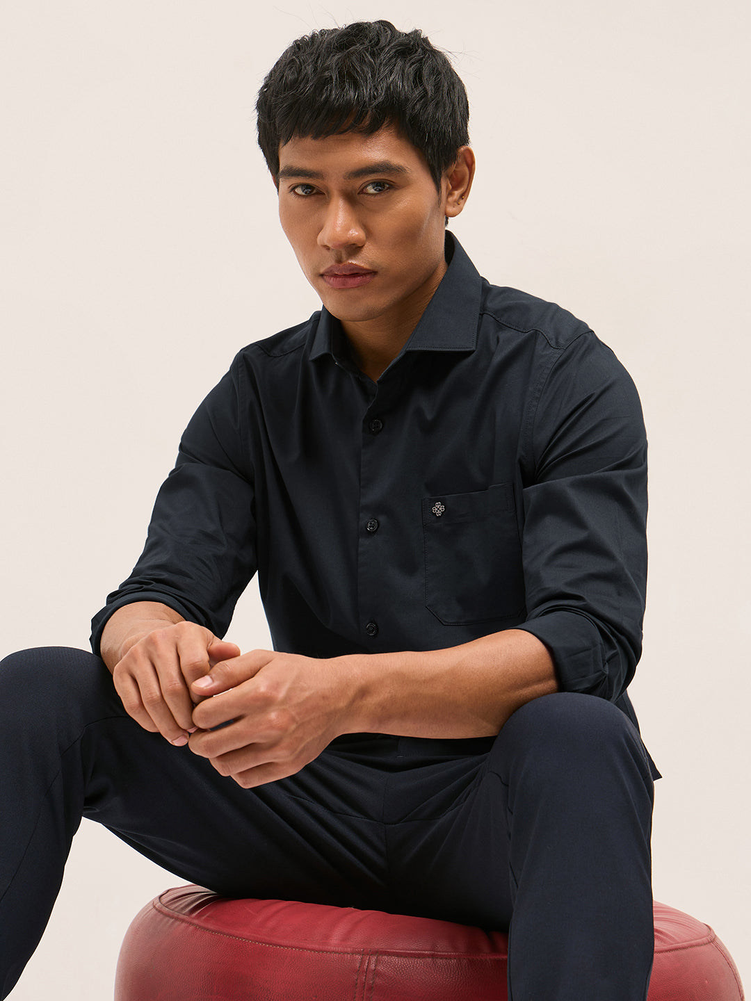 Men's Tailored Fit Solid Polyester Blend Formal Shirt TBH-GAMMUS-BL