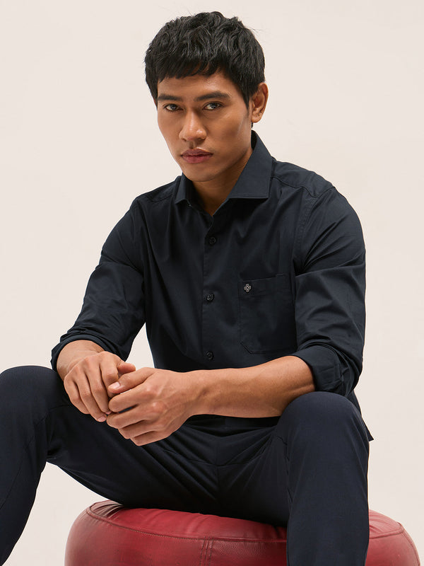 Men's Tailored Fit Solid Polyester Blend Formal Shirt TBH-GAMMUS-BL