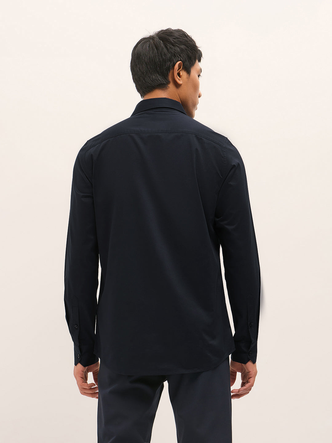 Men's Tailored Fit Solid Polyester Blend Formal Shirt TBH-GAMMUS-BL