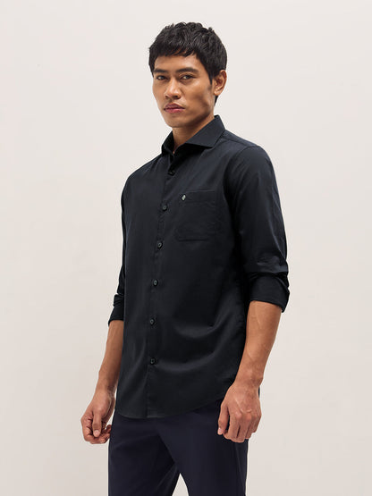 Men's Tailored Fit Solid Polyester Blend Formal Shirt TBH-GAMMUS-BL