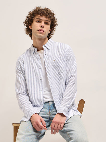 Men's Cotton Striped Slim Fit Shirt TBH-HAPIR-WH