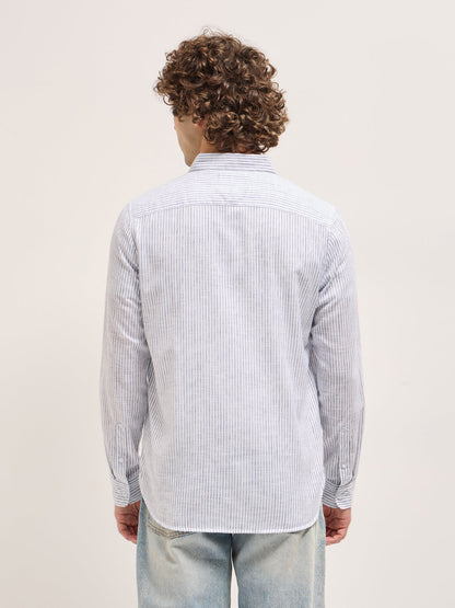 Men's Cotton Striped Slim Fit Shirt TBH-HAPIR-WH