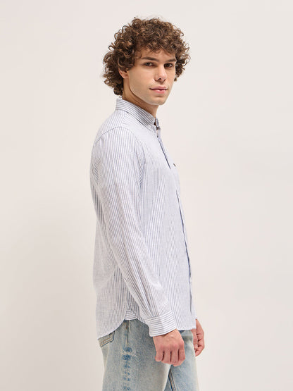 Men's Cotton Striped Slim Fit Shirt TBH-HAPIR-WH