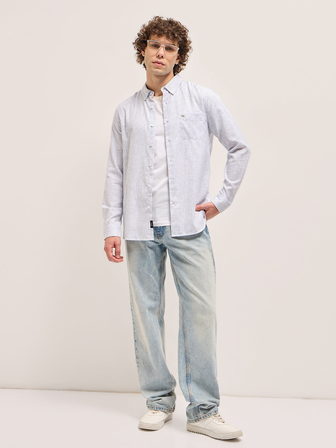 Men's Cotton Striped Slim Fit Shirt TBH-HAPIR-WH