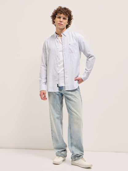 Men's Cotton Striped Slim Fit Shirt TBH-HAPIR-WH