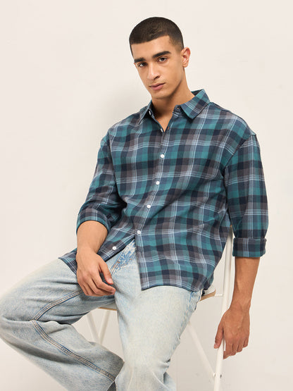 Men's Pure Cotton Checked Relaxed Fit Overshirt TBH-INWA-BL
