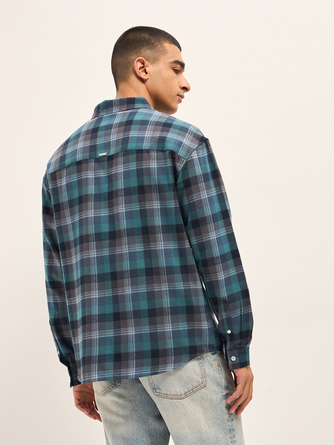 Men's Pure Cotton Checked Relaxed Fit Overshirt TBH-INWA-BL