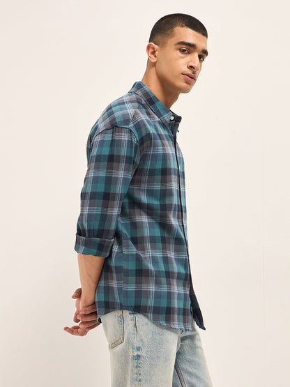 Men's Pure Cotton Checked Relaxed Fit Overshirt TBH-INWA-BL