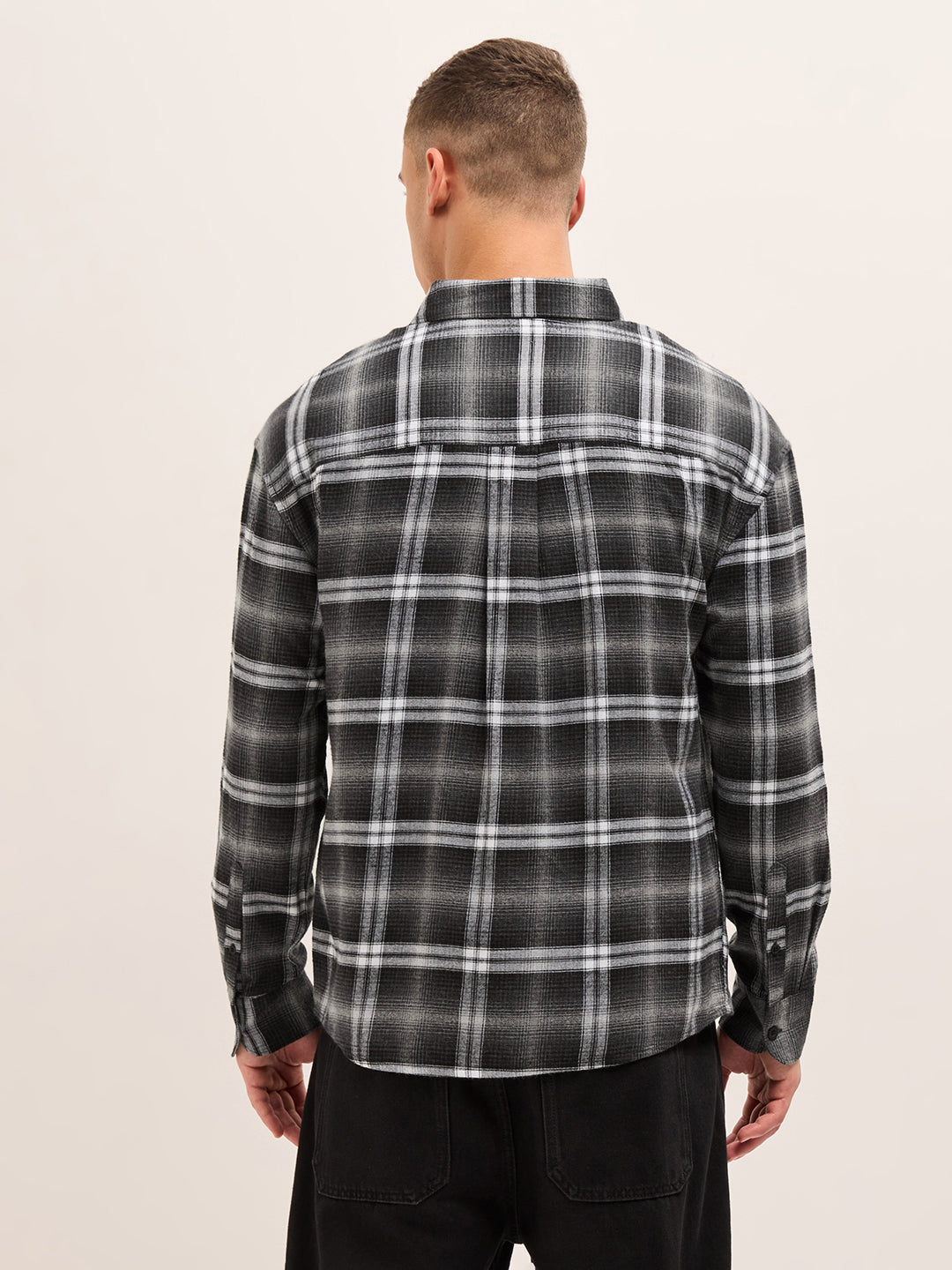 Men Cotton Checked Flannel Relax Fit Casual Shirt TBH-JINKO-BK