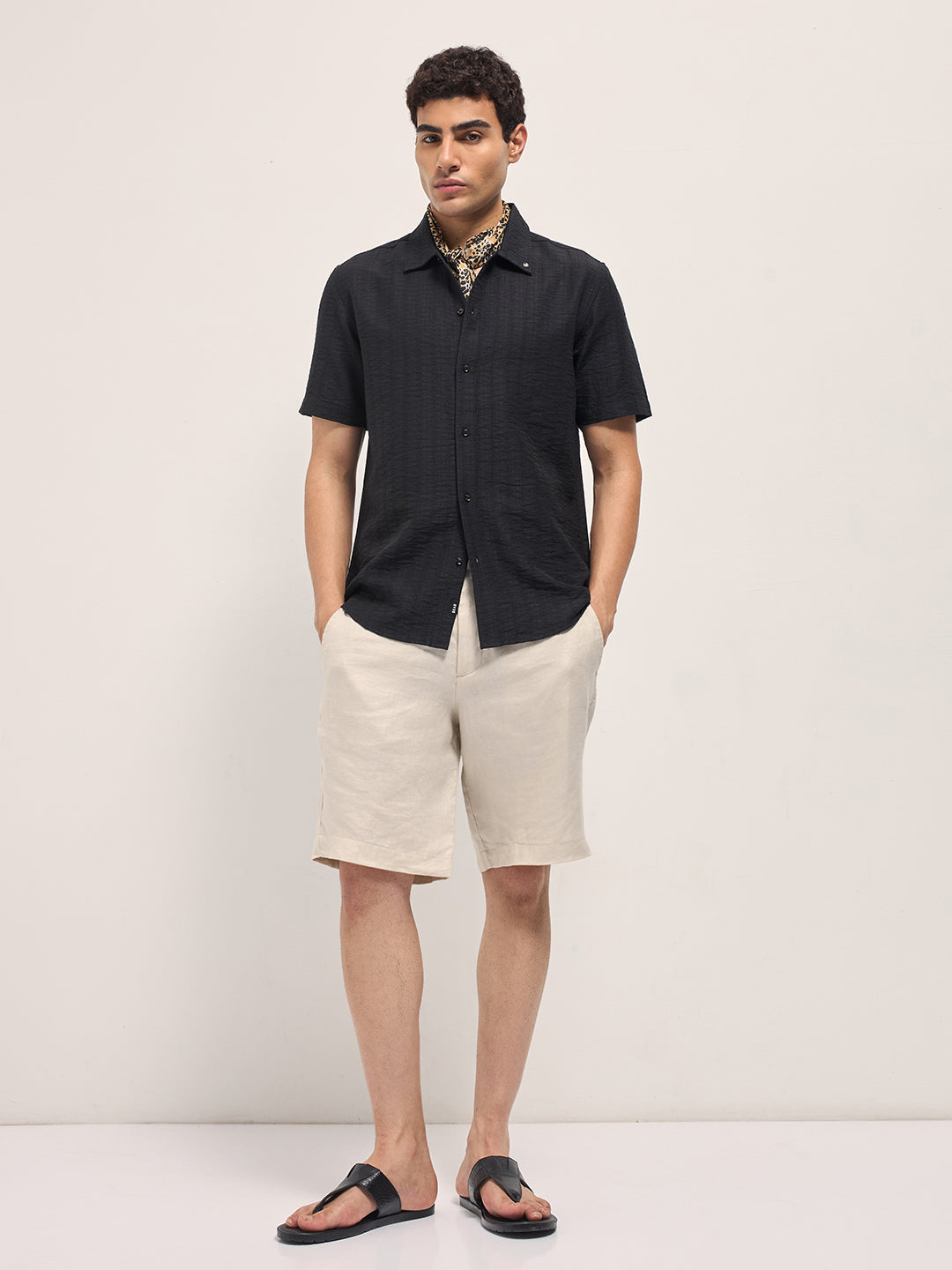 Men's Textured Regular Fit Casual Shirt TBH-KUD-BK