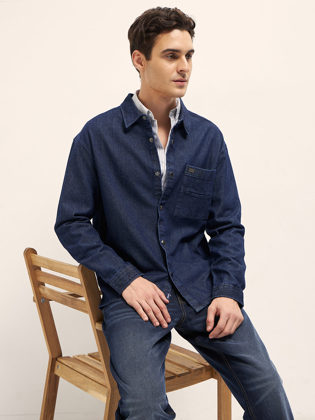 Men's Cotton Solid Relaxed Fit Overshirt TBH-LOPEDRO-BL