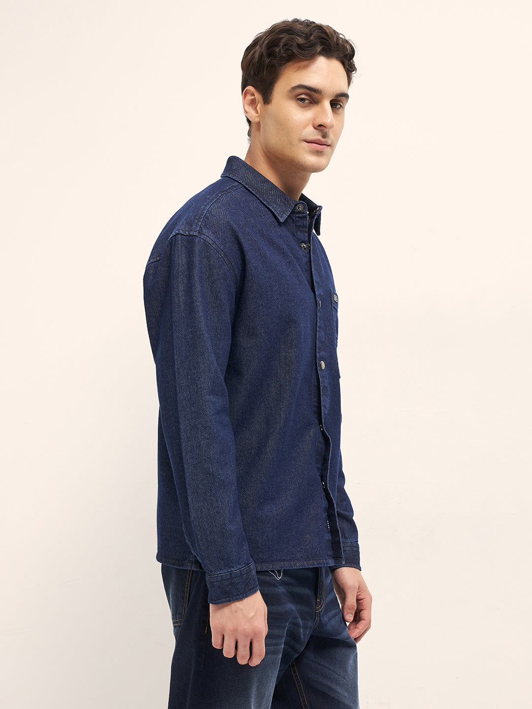 Men's Cotton Solid Relaxed Fit Overshirt TBH-LOPEDRO-BL