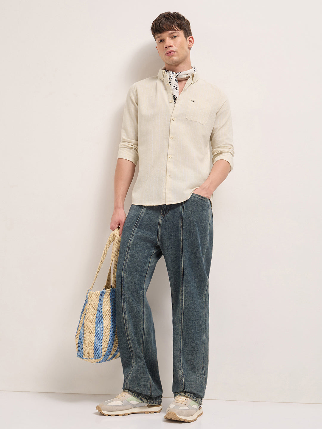 Men Cotton Linen Striped Slim Fit Casual Shirt TBH-MUKO-CR