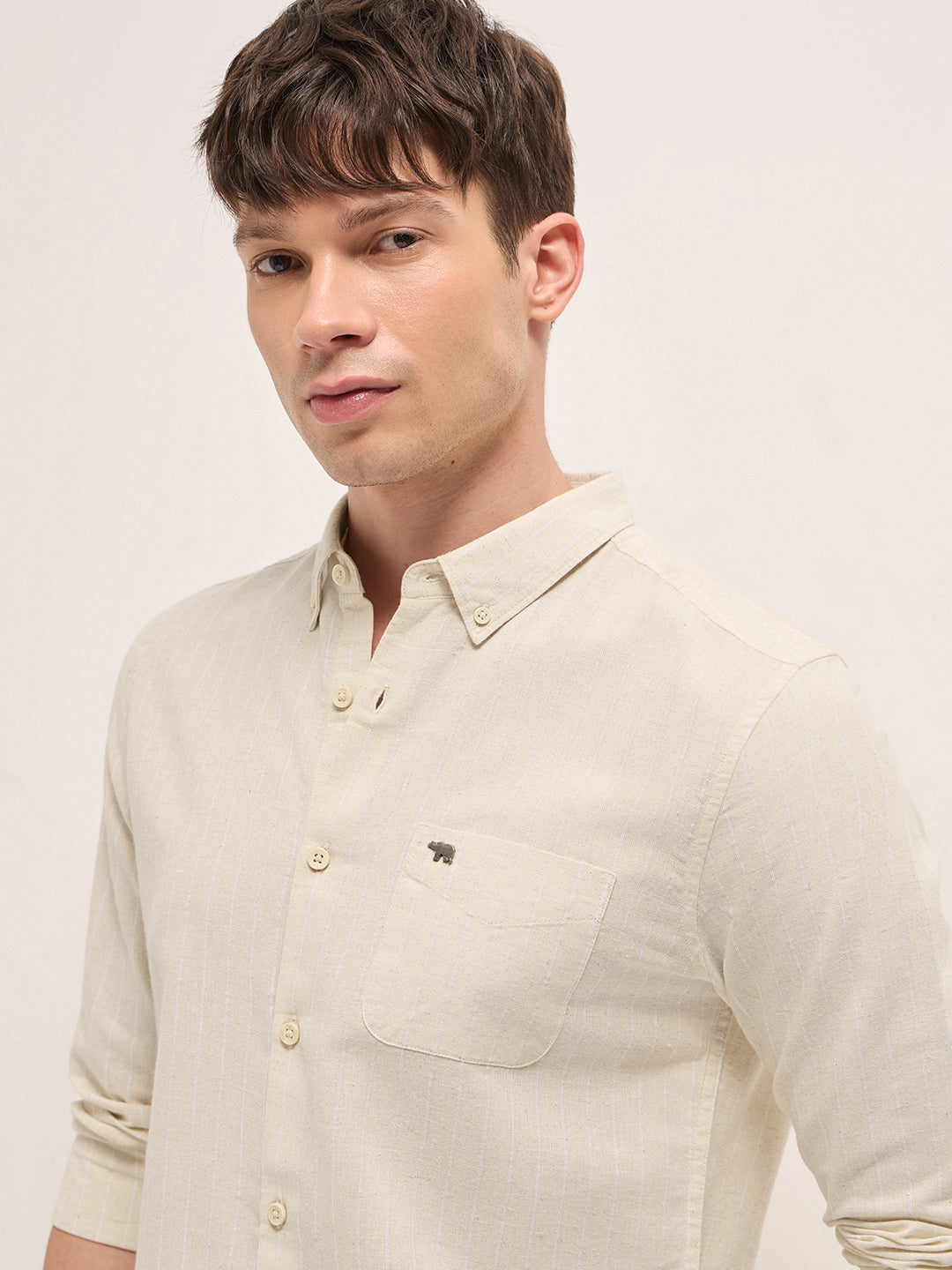 Men Cotton Linen Striped Slim Fit Casual Shirt TBH-MUKO-CR