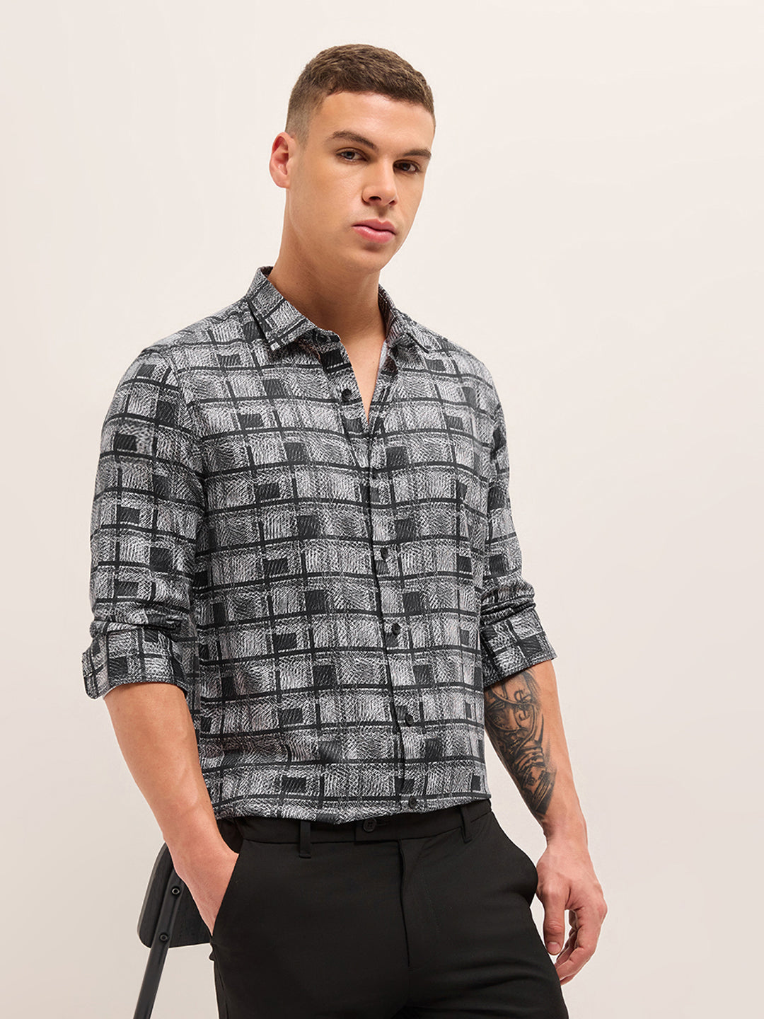 Men Cotton Printed Tailored Fit Formal Shirt TBH-NATRA-BK