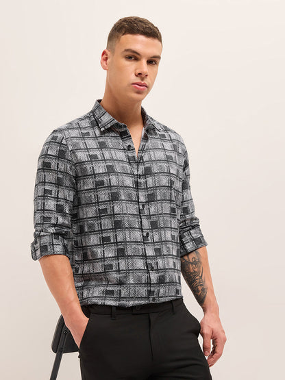 Men Cotton Printed Tailored Fit Formal Shirt TBH-NATRA-BK