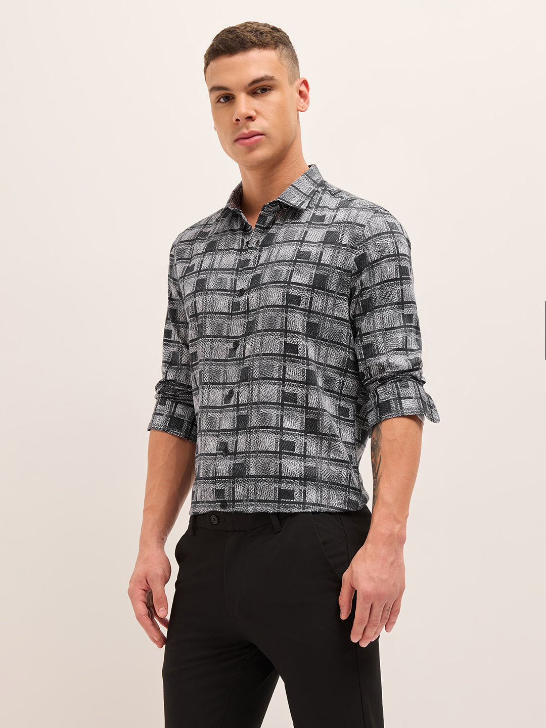 Men Cotton Printed Tailored Fit Formal Shirt TBH-NATRA-BK