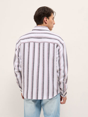 Men's Woven Striped Relaxed Fit Overshirt TBH-NEFOL-WH