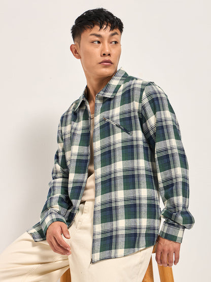 Men's Pure Cotton Checked Regular Fit Shacket TBH-NIDAO-GR